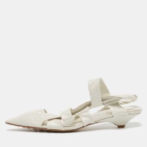 bottega veneta white leather point toe kitten slingback pumps size 41