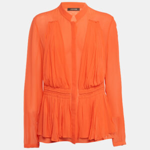 Roberto Cavalli Light Orange Silk Pleated Blouse L