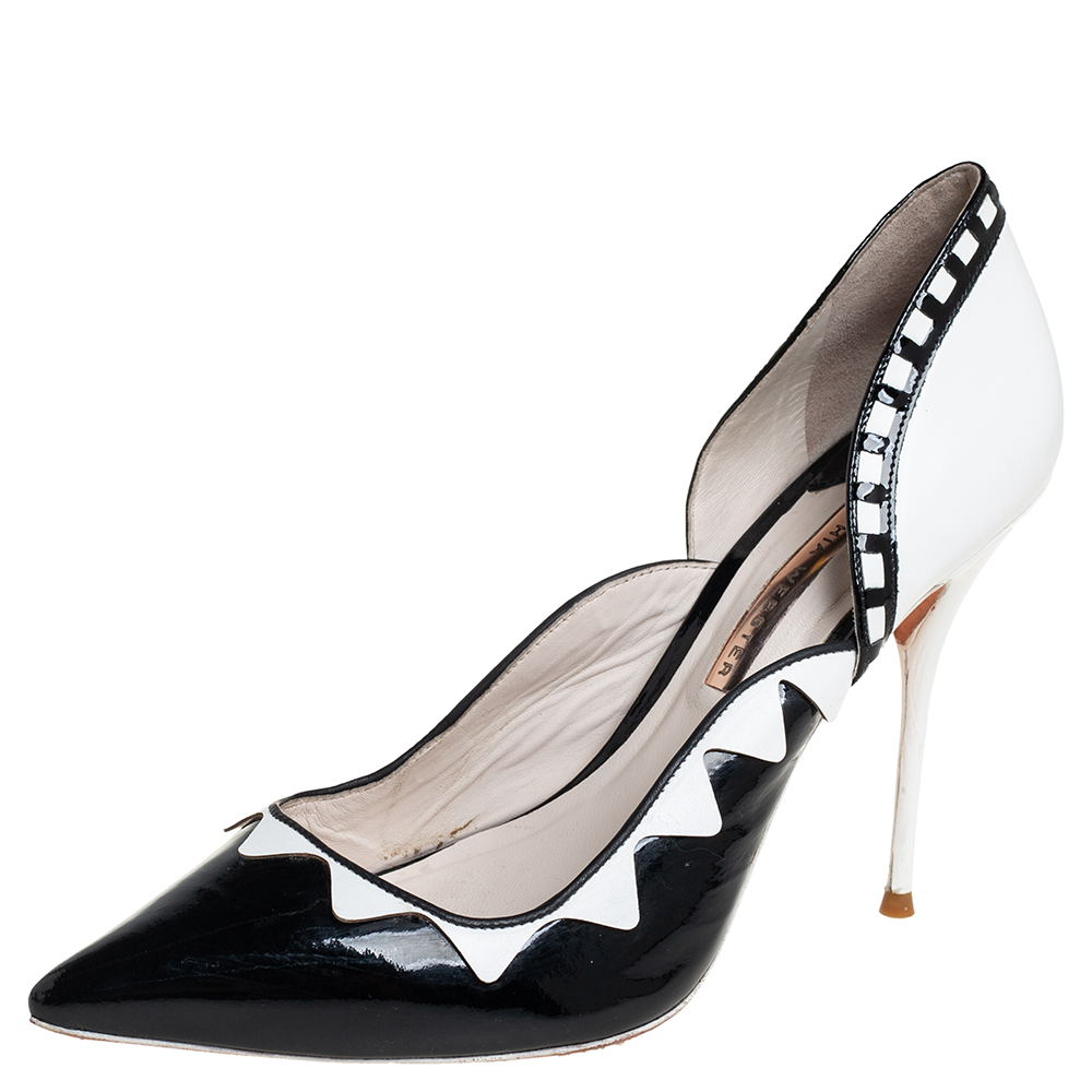 luxury-women-sophia-webster-used-shoes-p412602-003 Sophia Webster Black/White Patent Leather And Leather D'orsay Pumps Size 40