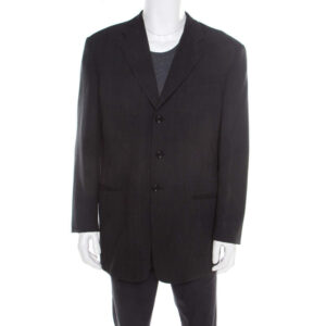 armani collezioni charcoal grey herringbone wool three button blazer xl
