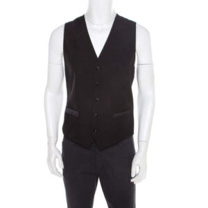 dolce & gabbana black wool and silk tailored waistcoat m