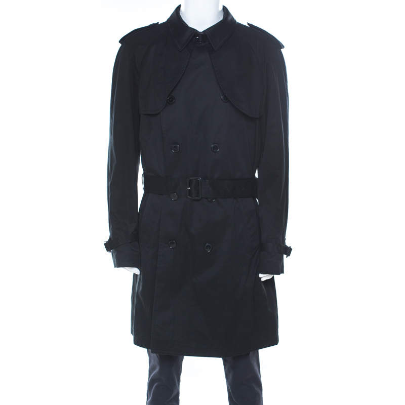 dolce & gabbana black cotton double breasted belted coat xxl