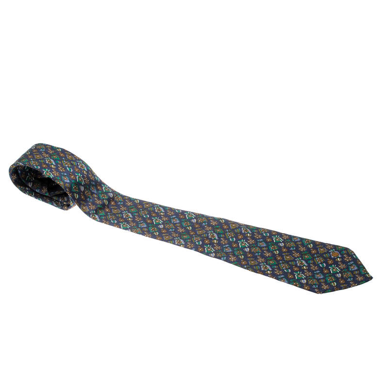 luxury-men-dunhill-used-accessories-p209881-005 Dunhill Navy Blue Silk Medal Print Tie
