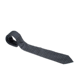 dunhill charcoal grey silk jacquard square pattern tie