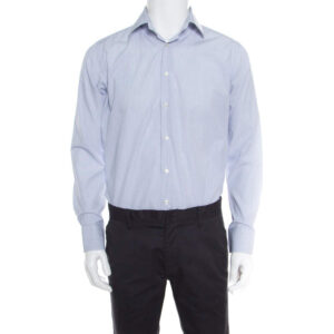 etro white and blue checked cotton long sleeve button front shirt m