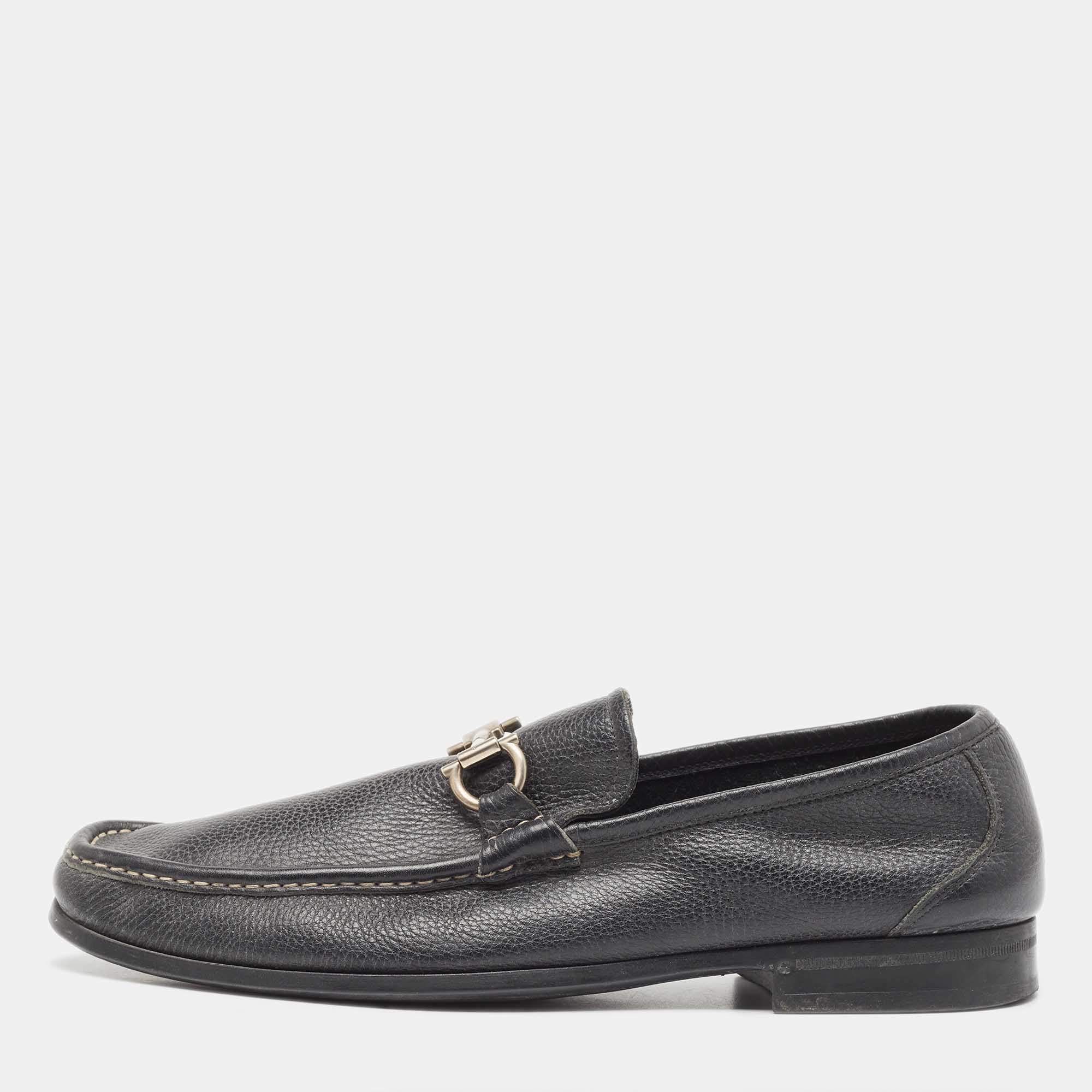 luxury-men-salvatore-ferragamo-used-shoes-p198832-003 salvatore ferragamo black leather gancini driver loafers size 45