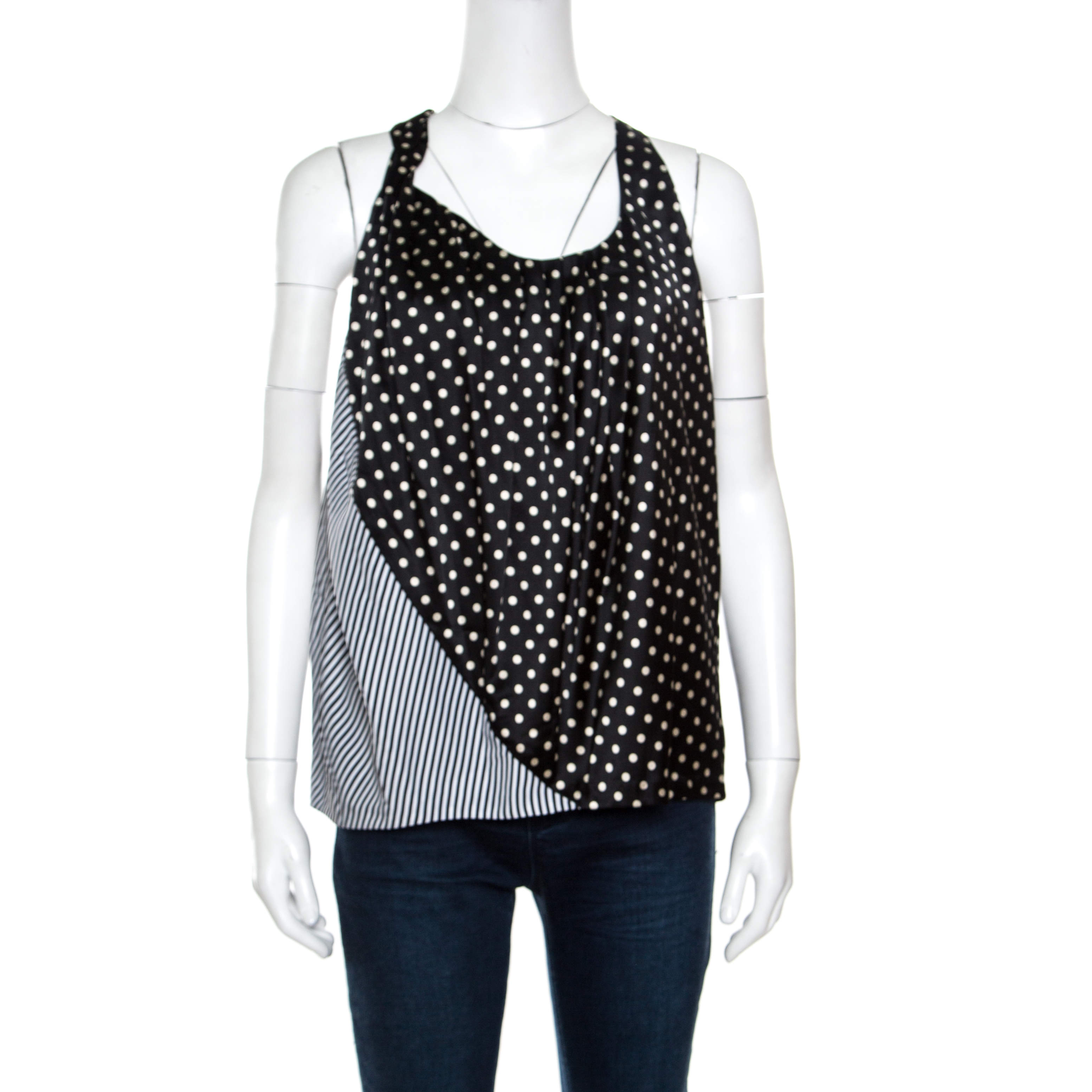 luxury-women-acne-studios-new-clothes-p162126-005 acne monochrome shy dots and striped panel detail silk asymmetric tank top l