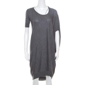 alexander mcqueen grey melange wool asymmetric sleeve oversized shift dress s