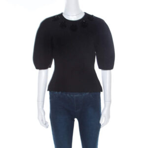 luxury-women-alexander-mcqueen-used-clothes-p182342-001 alexander mcqueen black floral embellished wool top s