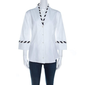alexander mcqueen white cotton striped piping detailed shirt m