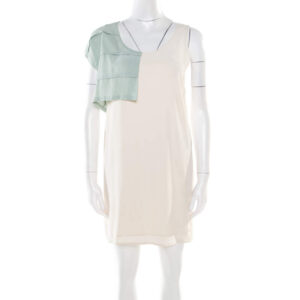 alexander wang cream silk pleated overlay detail asymmetric sleeveless shift dress s