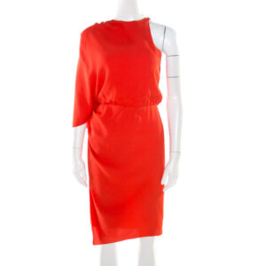 luxury-women-alexander-wang-used-clothes-p178765-005 alexander wang orange silk asymmetric sleeve sheath dress s