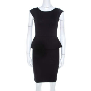alice + olivia black stretch knit victoria peplum dress s
