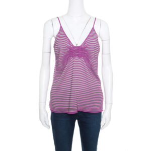 armani collezioni purple striped knit noodle strap top l