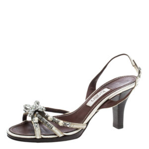 ballin white strappy leather crystal embellished slingback sandals size 37