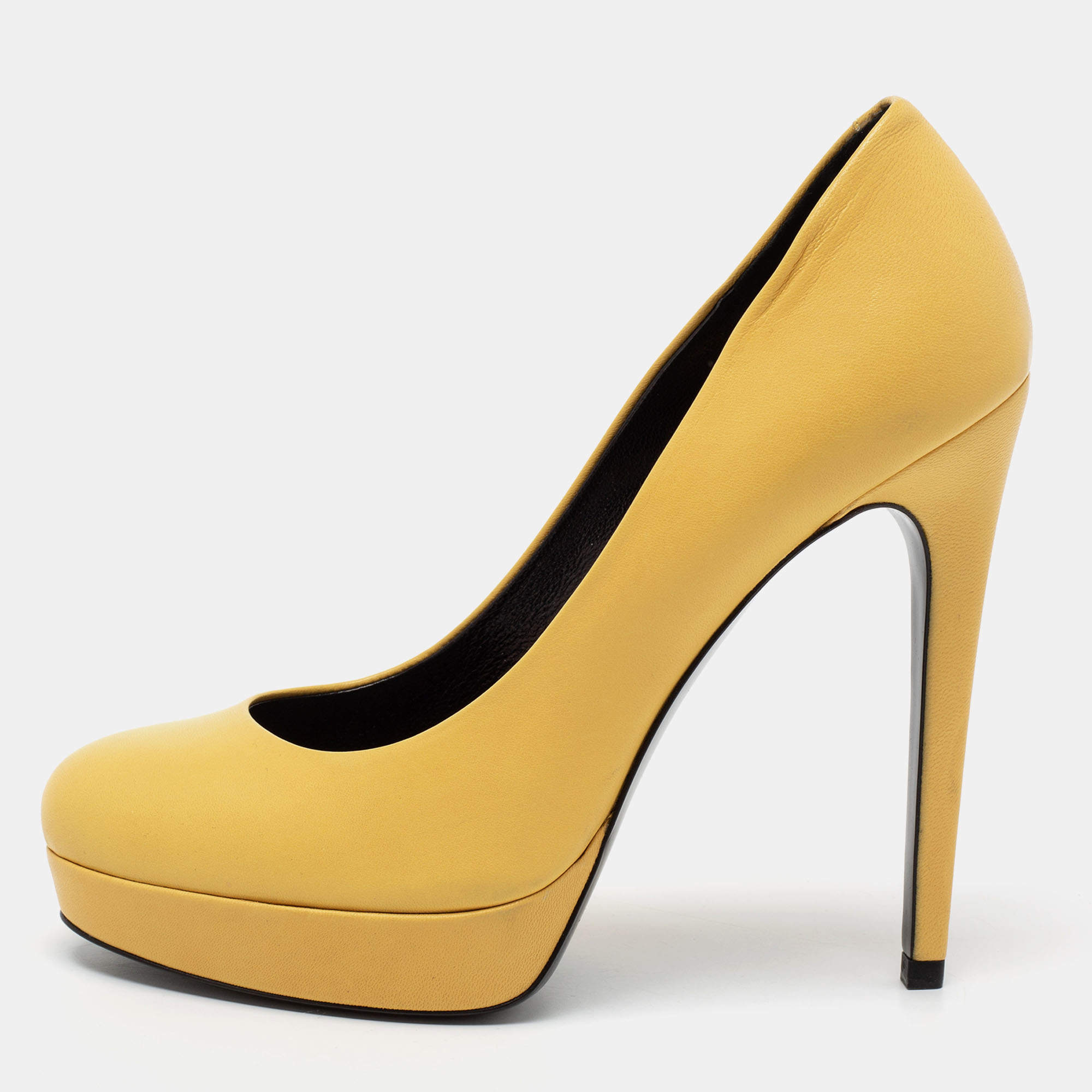 luxury-women-barbara-bui-used-shoes-p201010-011 barbara bui yellow leather platform pumps size 38