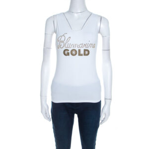 blumarine white and gold embellished stretch cotton sleeveless top
