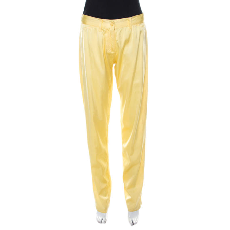 blumarine lemon yellow silk relaxed tapered fit trousers m