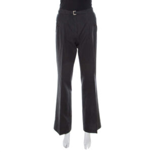 boss hugo boss black pinstriped cotton wide leg belted trousers s