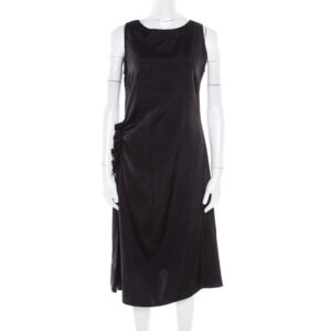bottega veneta black asymmetric ruffle draped sleeveless shift dress s