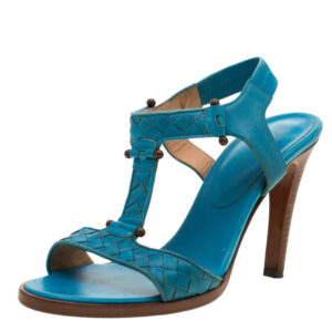 luxury-women-bottega-veneta-used-shoes-p209454-001 bottega veneta blue intrecciato leather t strap sandals size 37