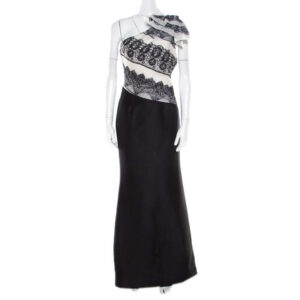 luxury-women-carolina-herrera-used-clothes-p182180-001 carolina herrera monochrome lace print silk one shoulder evening gown l