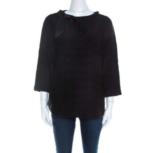 luxury-women-carolina-herrera-used-clothes-p208680-001 carolina herrera black stretch neoprene neck bow detail top l