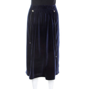 luxury-women-carven-used-clothes-p208624-001 carven astral blue velvet coulisse pleated skirt l