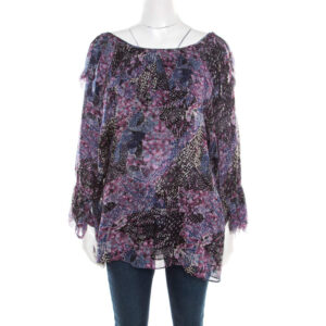 luxury-women-catherine-malandrino-used-clothes-p193877-005 catherine malandrino multicolor printed silk frayed neck detail long sleeve blouse s