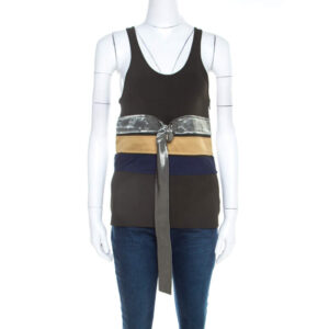 luxury-women-celine-used-clothes-p203991-007 celine olive green knit satin belt trim racer back tank top s