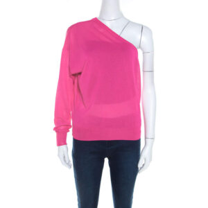 luxury-women-celine-used-clothes-p206918-004 celine hot pink ribbed knit one shoulder top m