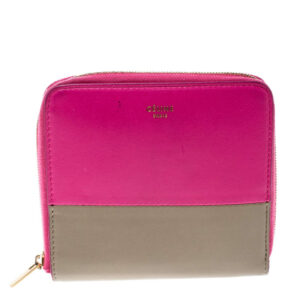 luxury-women-celine-used-handbags-p163400-010 celine pink/beige leather zip around compact wallet