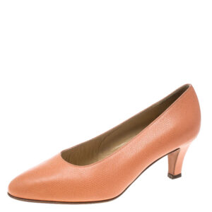 luxury-women-celine-used-shoes-p166320-002 celine peach pink leather pumps size 37.5