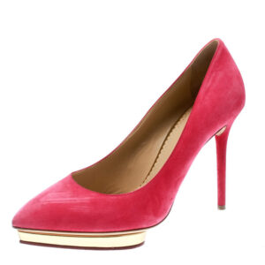 luxury-women-charlotte-olympia-used-shoes-p176123-003-1 charlotte olympia pink suede dotty platform pumps size 39.5