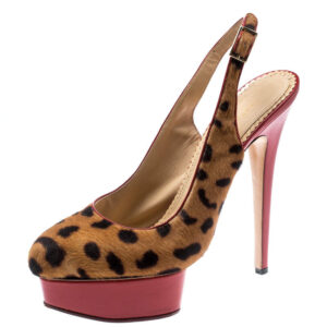 charlotte olympia brown leopard pony hair slingback platform sandals size 40