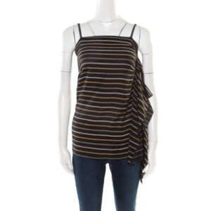 luxury-women-chloe-used-clothes-p178278-005 chloe noir striped silk asymmetric draped detail lurex strap top s