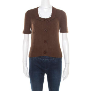 luxury-women-chloe-used-clothes-p186466-005 chloe brown cotton and linen rib knit crop top m