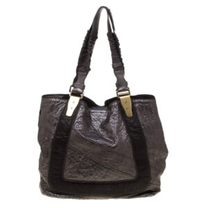 chloe metallic grey pebbled leather shopper tote