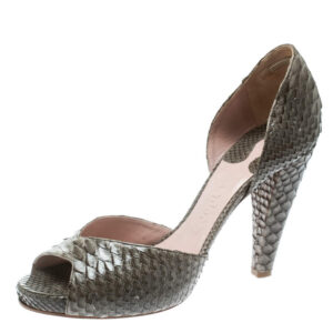 luxury-women-chloe-used-shoes-p178036-003 chloe grey python leather peep toe d'orsay pumps size 40