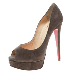 christian louboutin brown suede lady peep toe platform pumps size 36