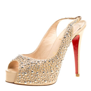 luxury-women-christian-louboutin-used-shoes-p163629-006 christian louboutin beige studded patent leather star prive peep toe slingback sandals size 39