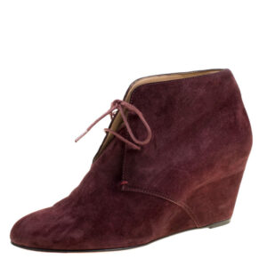 luxury-women-christian-louboutin-used-shoes-p168582-006 christian louboutin wine suede compacta wedge heel lace up boots size 38