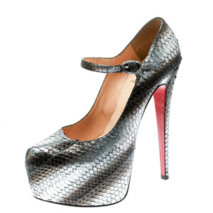 christian louboutin metallic silver watersnake daffodile platform pumps size 38