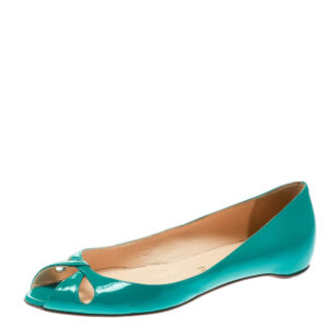 luxury-women-christian-louboutin-used-shoes-p176336-003-1 christian louboutin green patent leather un voilier peep toe flats size 36.5