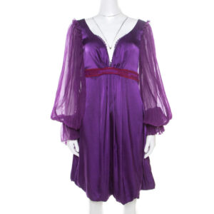 luxury-women-class-by-roberto-cavalli-used-clothes-p186464-004 class by roberto cavalli purple satin embroidered waist detail plunge neck dress m