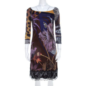 class by roberto cavalli multicolor jersey printed midi dress m