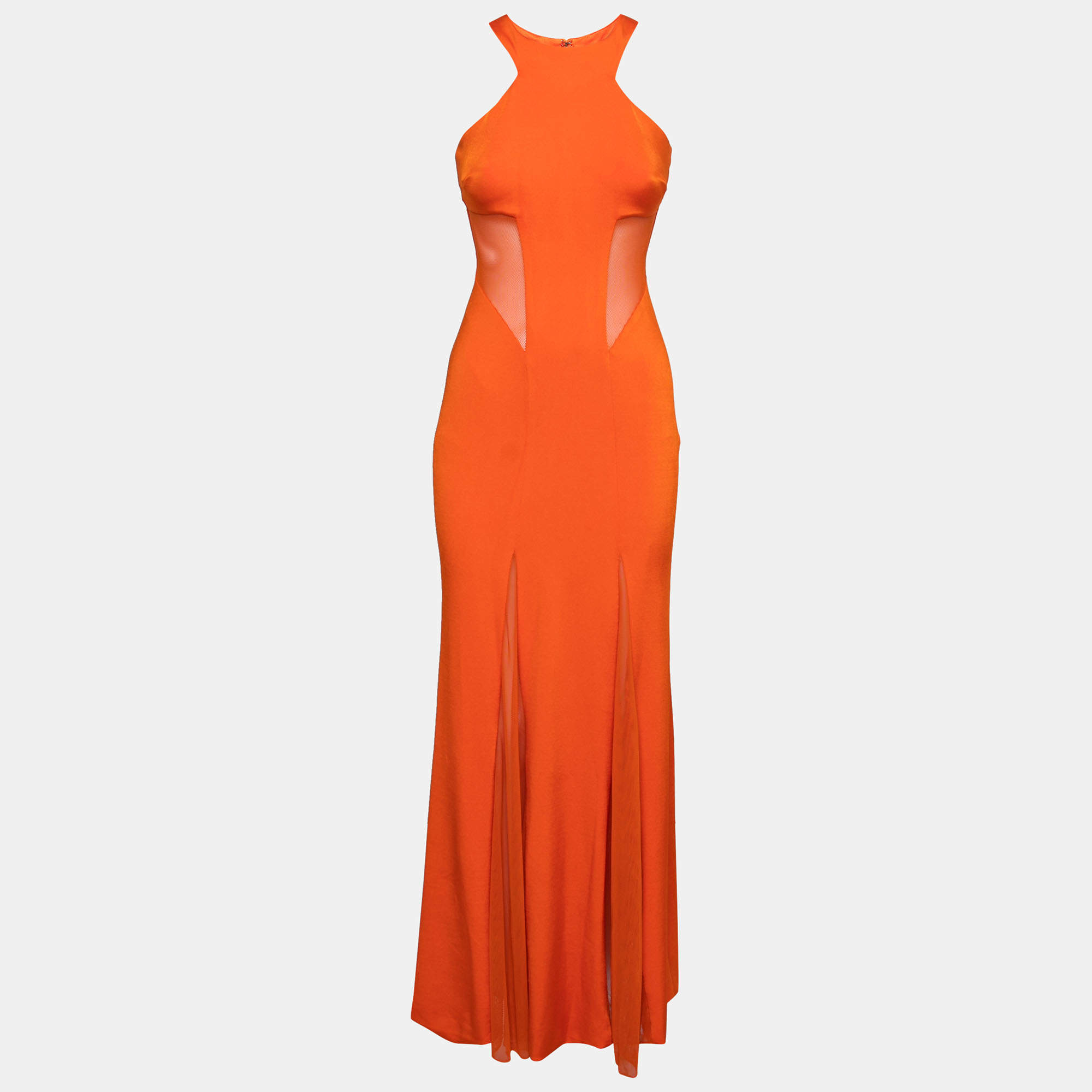 luxury-women-cushnie-et-ochs-used-clothes-p212528-007 cushnie et ochs tangerine orange stretch satin jersey mesh paneled gown s