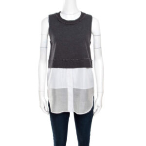 luxury-women-derek-lam-used-clothes-p171967-006 10 crosby derek lam grey and white knit striped layered sleeveless blouse s