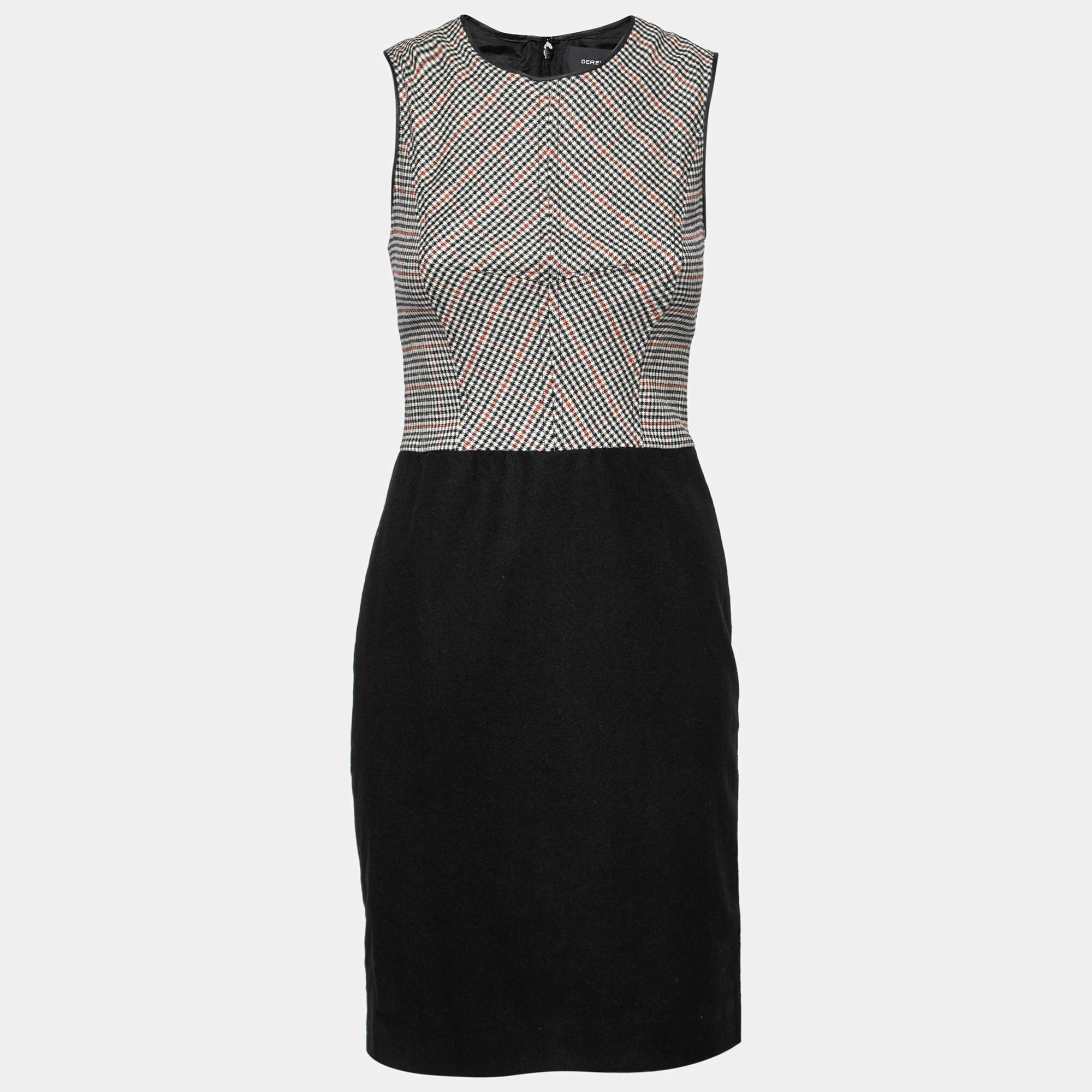luxury-women-derek-lam-used-clothes-p205313-007 derek lam houndstooth bodice colorblock sleeveless wool dress s
