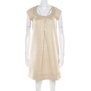 luxury-women-diane-von-furstenberg-used-clothes-p181729-003 diane von furstenberg gold jacquard inverted pleat detail ayuka dress s